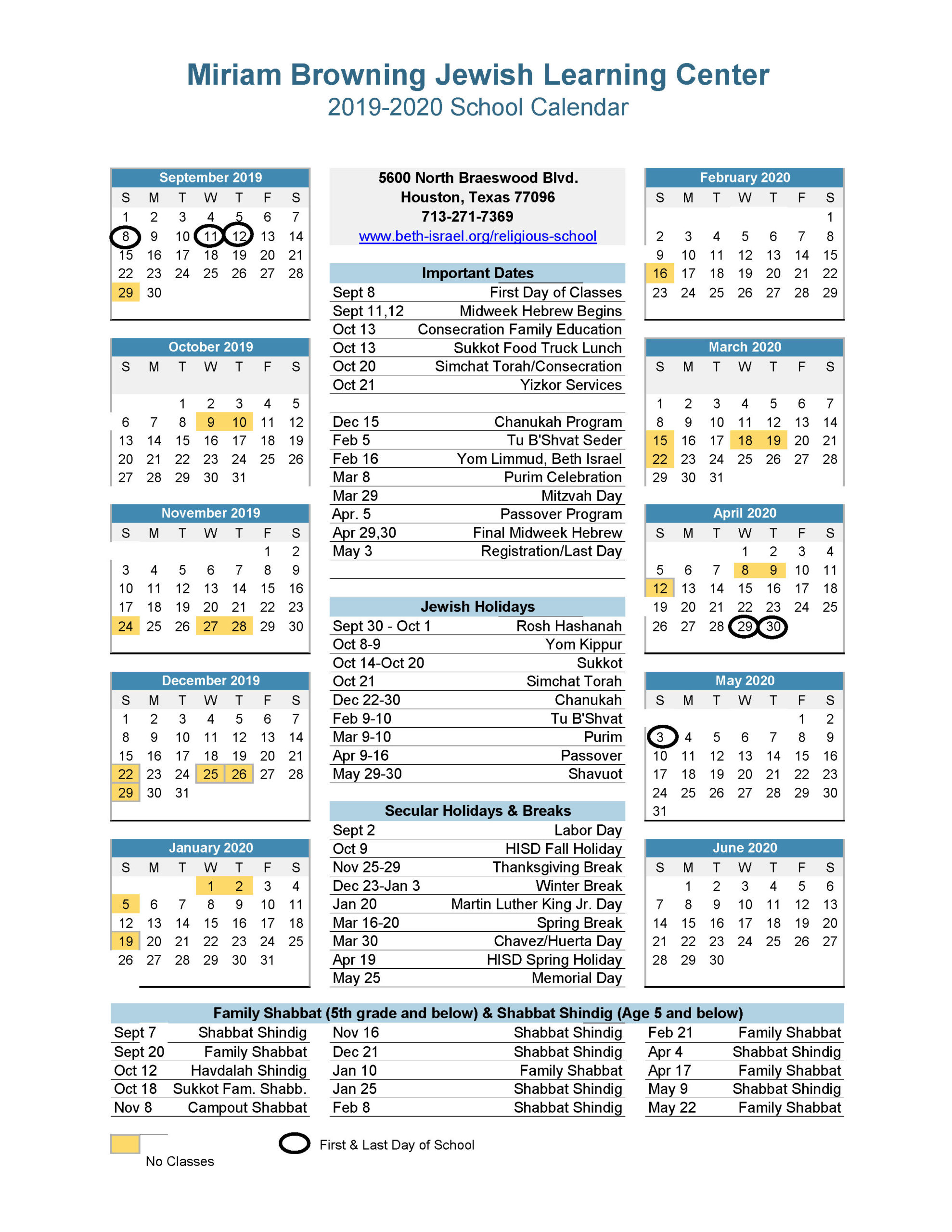 2019-2020 MBJLC Calendar - Congregation Beth Israel